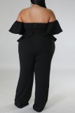 Bourgondië Sexy Casual Solid Backless Off-shoulder Jumpsuits in grote maten