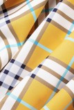 Robe chemise jaune à imprimé patchwork à col rabattu Robe grande taille (sans ceinture)