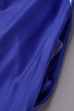 ブルー カジュアル プリント ベーシック O ネック ショート スリーブ ドレス プラス サイズ ドレス