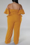Combinaisons sexy décontracté solide dos nu sur l'épaule grande taille jaune