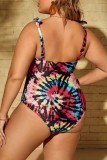 Roupa de banho plus size com estampa sexy multicolorida tie dye sem costas (com acolchoamento)