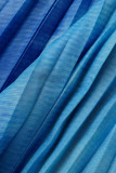 Темно-синий Повседневный Элегантный принт с постепенными изменениями Пэчворк Складка О-образный вырез С коротким рукавом Из двух частей