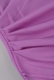 Vestidos roxos casuais sólidos patchwork manga longa com decote em V