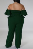 Inchiostro Verde Sexy Casual Solid Backless Off the Shoulder Tute Taglie Forti