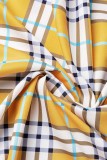 Gelb Casual Print Patchwork Umlegekragen Hemdkleid Kleider in Übergröße (ohne Gürtel)