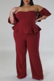 Gul Sexig Casual Solid Backless Off the Shoulder Plus Size Jumpsuits