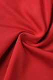 Rojo sexy sólido patchwork halter sin mangas dos piezas