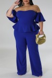 Bläck Grön Sexig Casual Solid Backless Off the Shoulder Plus Size Jumpsuits
