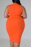Oranje Casual Solid Basic O-hals mouwloze jurkjurken