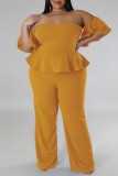 Blå Sexig Casual Solid Backless Off the Shoulder Plus Size Jumpsuits