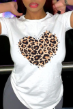Zwarte Casual Street Leopard Patchwork T-shirts met O-hals