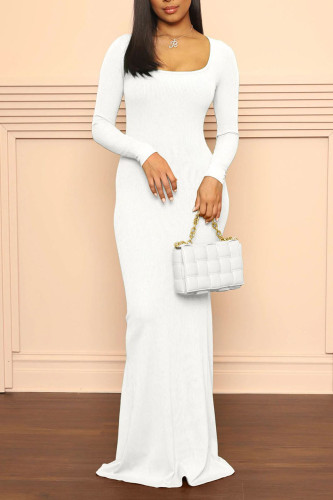 White Casual Solid Patchwork U Neck Straight Dresses