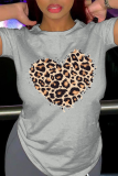 White Casual Street Leopard Patchwork O Neck T-Shirts