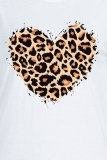 White Casual Street Leopard Patchwork O Neck T-Shirts