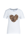Witte casual straat luipaard patchwork T-shirts met ronde hals