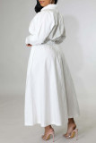 Robes de robe de chemise à col rabattu décontractées en patchwork solide blanc