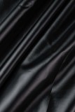 ブラック カジュアル ソリッド ベーシック Oネック ロングスリーブ プラスサイズ ドレス