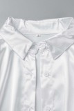 Weiße, lässige, einfarbige Basic-Shirt-Kragen-Tops