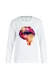 White Street Vintage Lips Printed Patchwork O Neck Tops