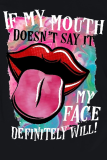 T-shirts Fashion Street Lips Imprimé Patchwork Lettre O Cou Gris