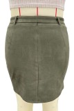 アーミーグリーン カジュアル ソリッド パッチワーク リボン付き プラスサイズ スカート