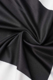 Vestidos de talla grande rectos con cuello en O de patchwork con estampado casual negro