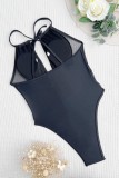 Zwarte sexy effen uitgeholde doorzichtige badkleding zonder rug (met vulling)
