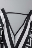 Estampado casual en blanco y negro Patchwork Cuello en V Tres cuartos Dos piezas