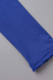 Blaue, sexy, solide Patchwork-Schlitzfalte, asymmetrischer V-Ausschnitt, One-Step-Rock-Kleider