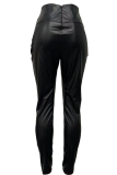 Черные сексуальные однотонные однотонные лоскутные узкие брюки с высокой талией и высокой талией