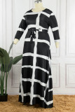 Black Casual Print Patchwork O Neck Straight Plus Size Dresses