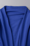 Bleu Sexy Patchwork Solide Fente Pli Asymétrique V Cou Une Étape Jupe Robes