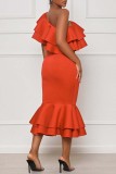 Красное сексуальное торжественное вечернее платье в стиле пэчворк с открытой спиной и косым воротником Платья