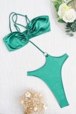 Green Sexy Solid Backless Swimwears (With Paddings)