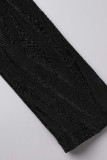 Vestidos de saia lápis com decote em bico preto sexy estampa patchwork de seda brilhante