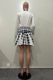 White Sexy Plaid Patchwork Half A Turtleneck Long Sleeve Two Pieces