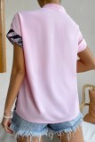 Blusas de patchwork com estampa casual rosa e decote em V