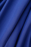 Azul sexy sólido retalhos fenda dobra assimétrica decote em V vestidos saia um passo
