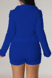 Blue Casual Solid Bandage V Neck Long Sleeve Two Pieces