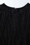 Vestidos de falda de lápiz con cuello redondo de seda brillante de patchwork con estampado sexy negro
