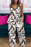 Black Gold Sexy Casual Print Backless Spaghetti Strap Regular Jumpsuits