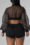 Black Sexy Solid Patchwork Zipper Long Sleeve Two Pieces