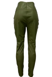 Зеленые сексуальные однотонные облегающие однотонные брюки с высокой талией и высокой талией в стиле пэчворк