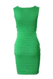 Vestido sin mangas con cuello en V de patchwork sólido sexy verde Vestidos