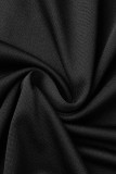 ブラック グリーン カジュアル カレッジプリント パッチワーク Vネック Aライン ドレス