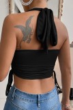 Black Sexy Casual Solid Bandage Backless Halter Tops