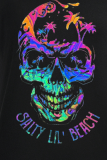 T-shirts noirs à col rond et patchwork Street Skull