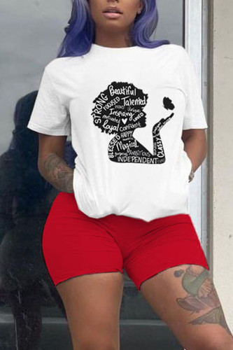 Red Casual Print Patchwork O Neck Half Sleeve Two Pieces