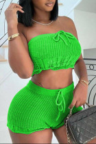 Green Sexy Solid Patchwork Strapless Sleeveless Two Pieces Tube Crop Tops And Shorts Set