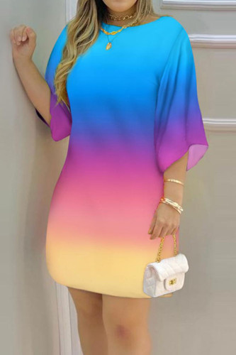 Colour Casual Print Patchwork O Neck A Line Dresses